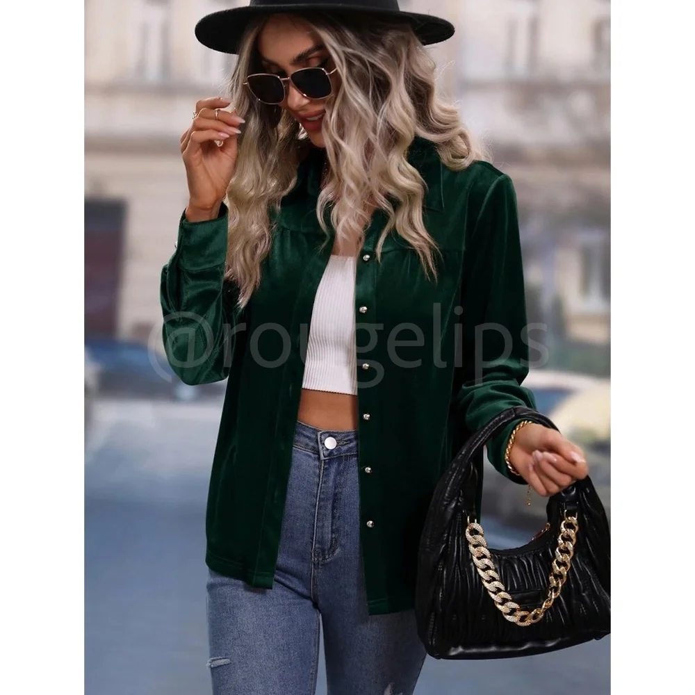 Velvet Green Casual Button Up / Down Shirt Collar, V-Neck - Picture 4 of 7